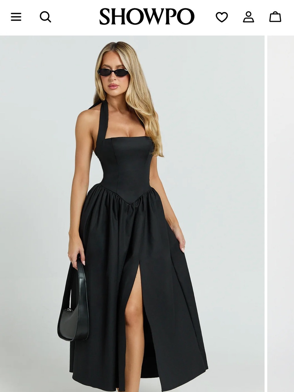 Showpo Black Halter Midi Dress with Front Slit